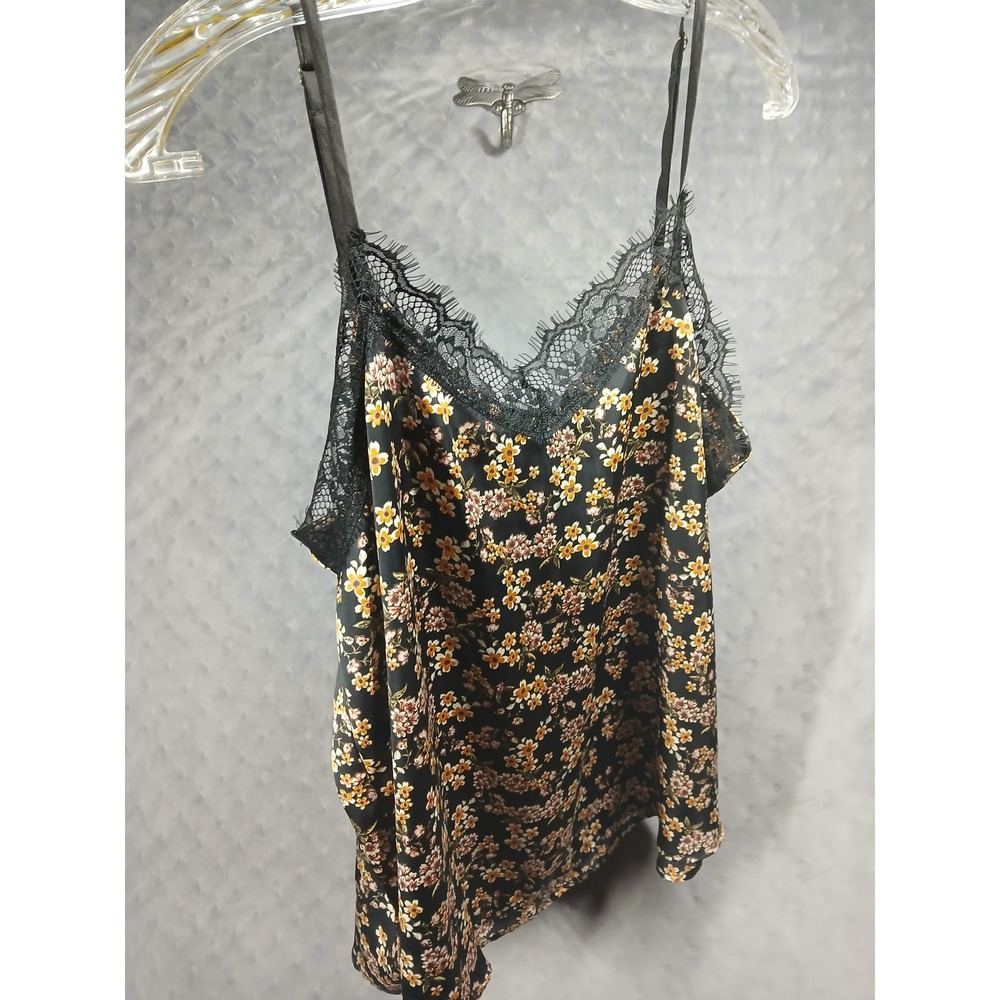 Wild Fable Black Floral Lace Trim Camisole Top L Whimsygoth Layering Festival - Picture 3 of 6